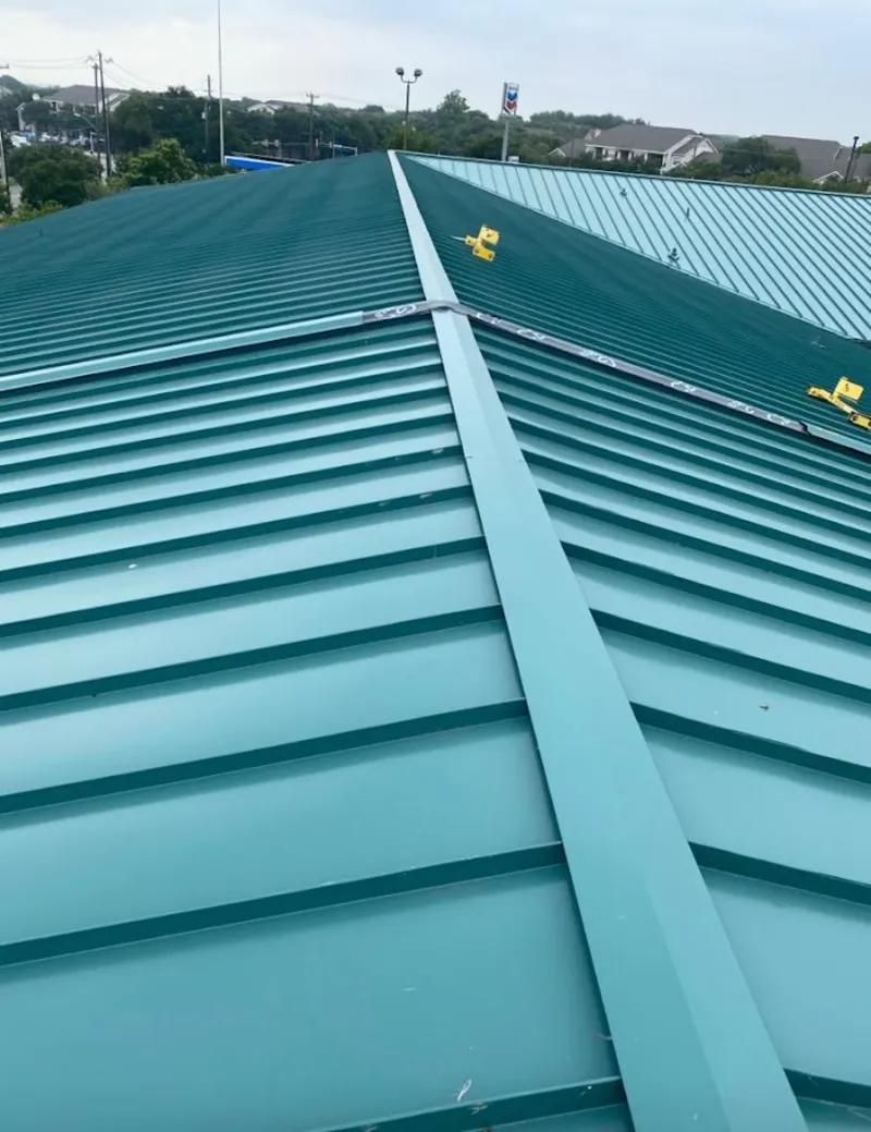 Green commercial metal roof ridge and valley for Metal Roof Repair in Camino Tassajara